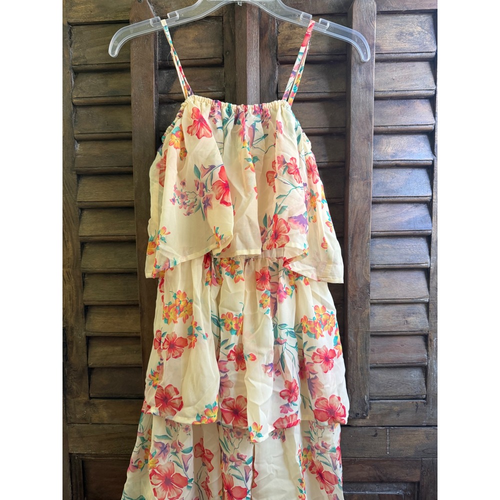 Flying Tomato Floral Tiered Spaghetti strap Ruffle Maxi Dress Cream Boho Women S